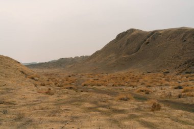 Afrasiyab kazıları, Semerkant, Özbekistan 'daki en eski alan. Arkadaki tepe, kraliyet sarayı ve kalesi olan eski bir kale. MÖ 8 'de kurulmuş. Modern şehir uzak arka planda.