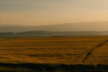 Kırgızistan 'da gün batımında Suusamyr Vadisi. Yüksek kalite fotoğraf