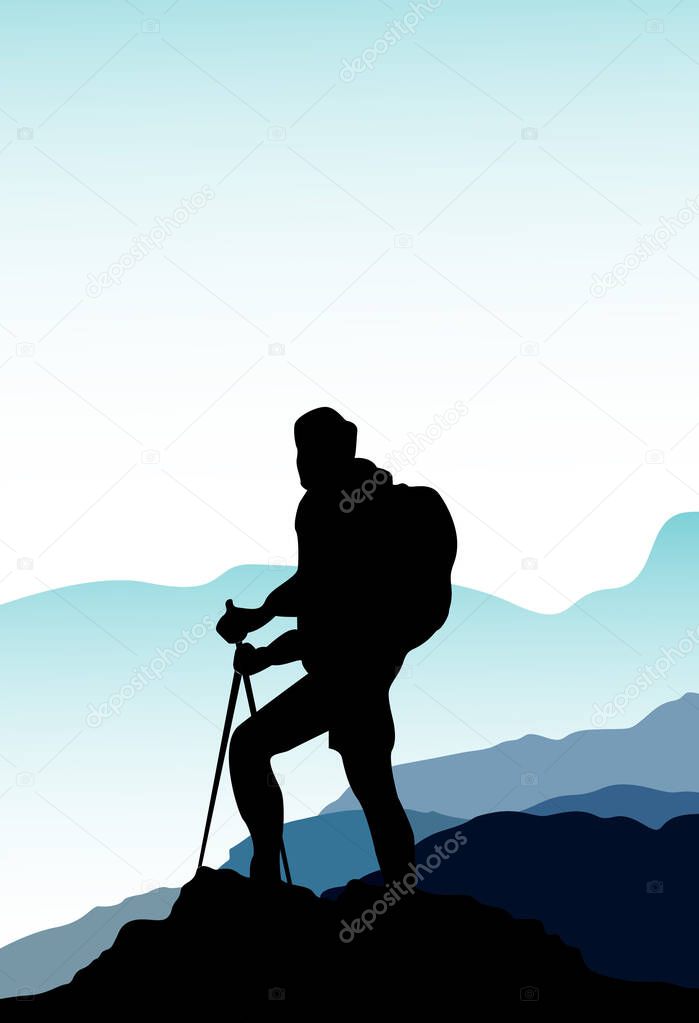 adventure illustration design template, with a picture of a man on a mountain