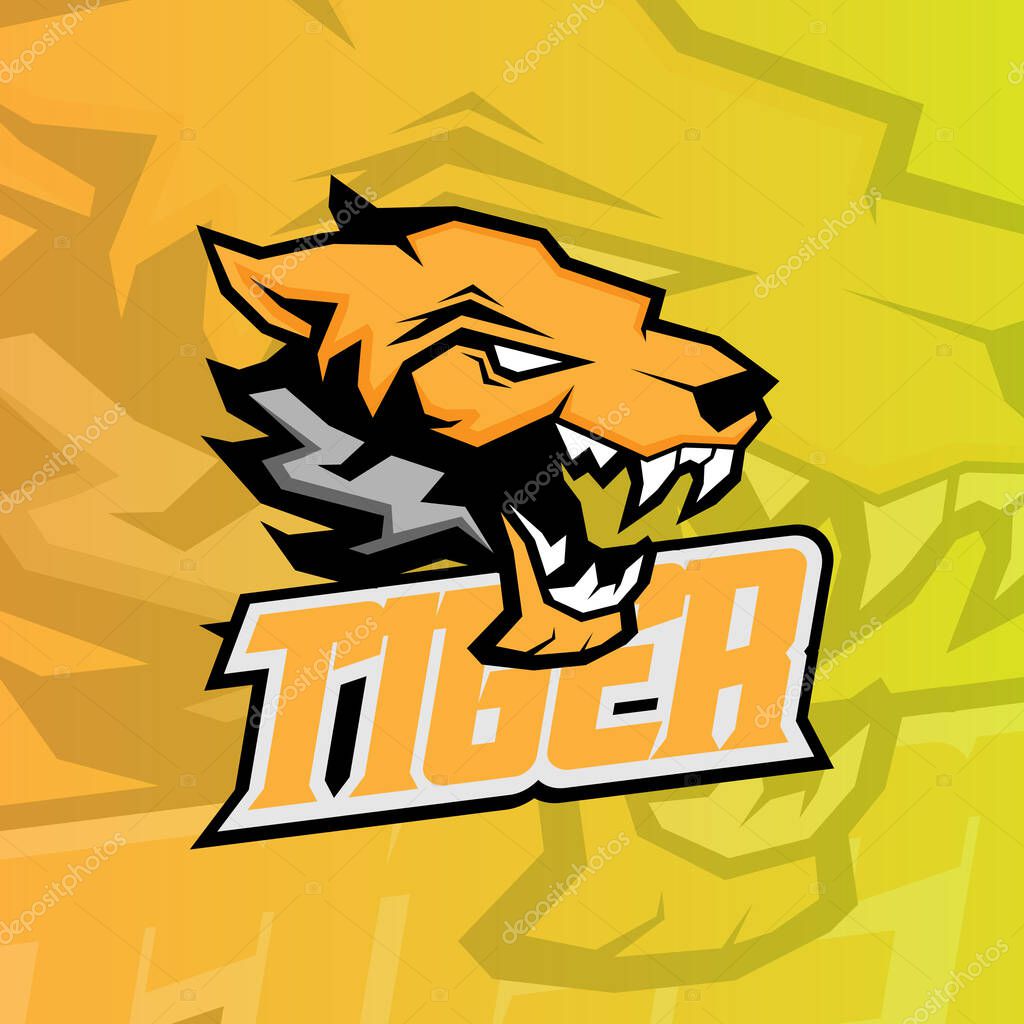 Esport logo design template, with a tiger animal head icon with an angry expression