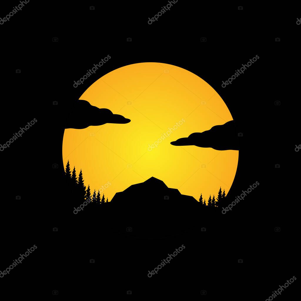 Illustration design template, with natural scenery silhouette design
