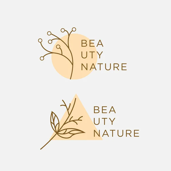 Templat Desain Logo Dengan Ikon Gambar Tangan Botani - Stok Vektor