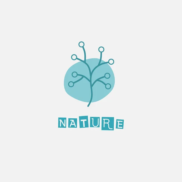 Plantilla Diseño Logotipo Tecnología Con Iconos Plantas Hermosas Dibujadas Mano — Vector de stock