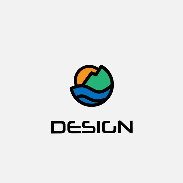 Logo Design Template Met Berg Zee Icoon Cirkel — Stockvector