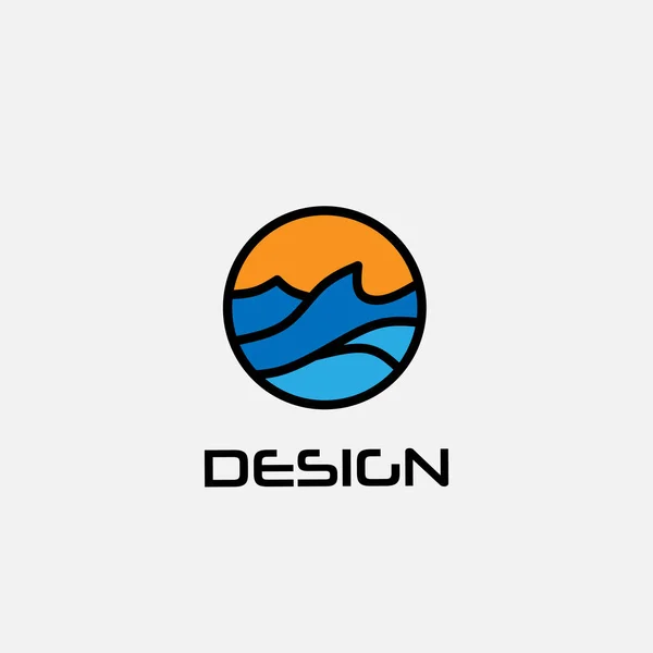 Plantilla Diseño Logotipo Con Montaña Mar Icono Círculo — Vector de stock