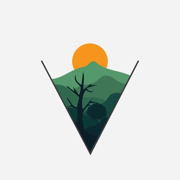 Modello Design Logo Con Icona Illustrazione Del Paesaggio Naturale Logo — Vettoriale Stock
