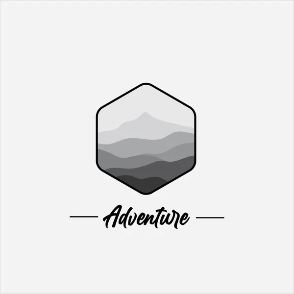 Adventure Logo Design Template Black White Mountain Icons Hexagon Shaped — Stock Vector