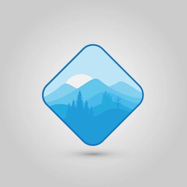 Paisaje Natural Montañas Árboles Logotipo Ilustración Diseño Plantilla — Vector de stock