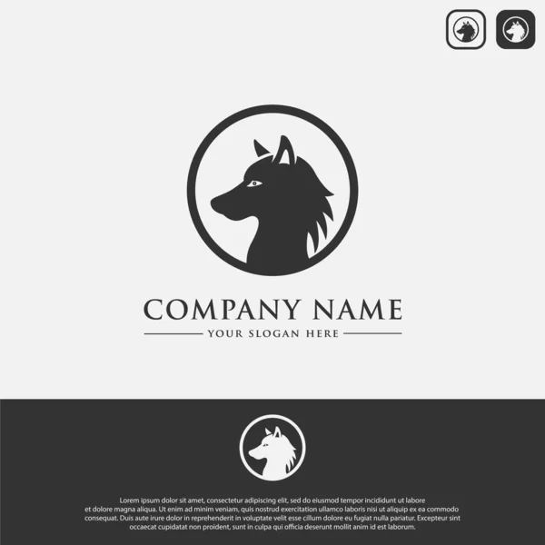 Wolf Hoofd Logo Ontwerp Sjabloon Zwart Een Cirkel Geschikt Voor Rechtenvrije Stockvectors