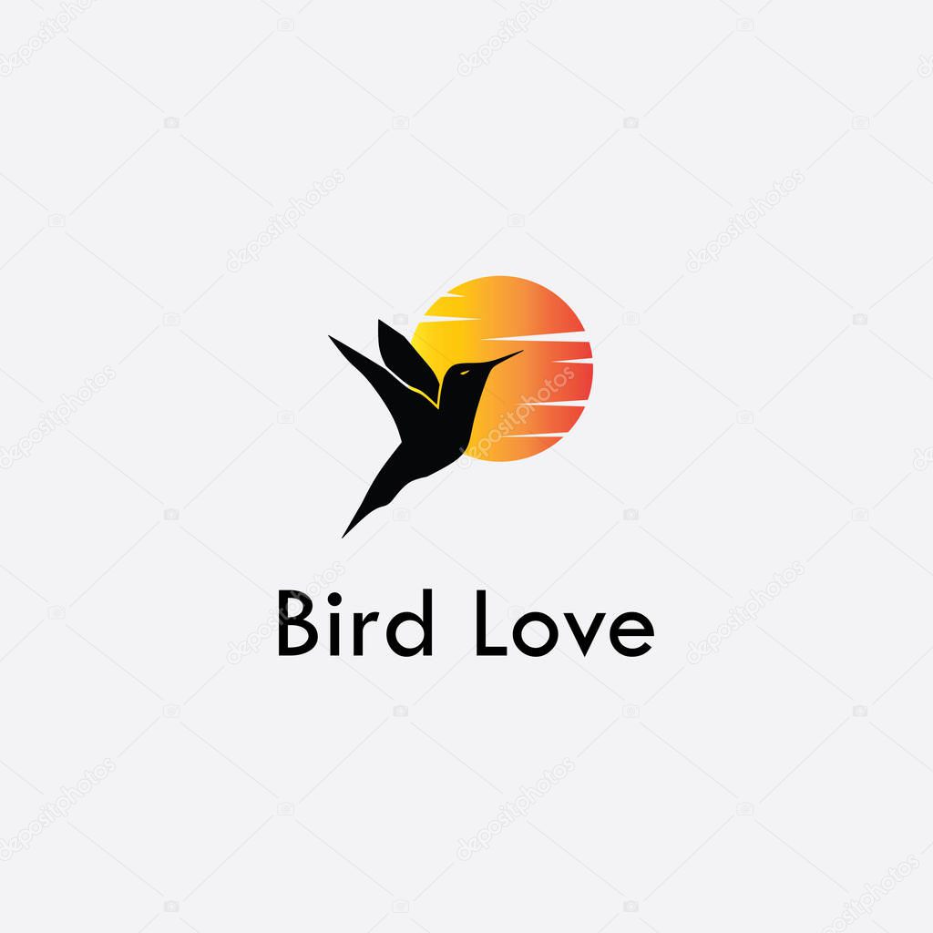Logo design template, with a bird in flight icon, with a moon silhouette light
