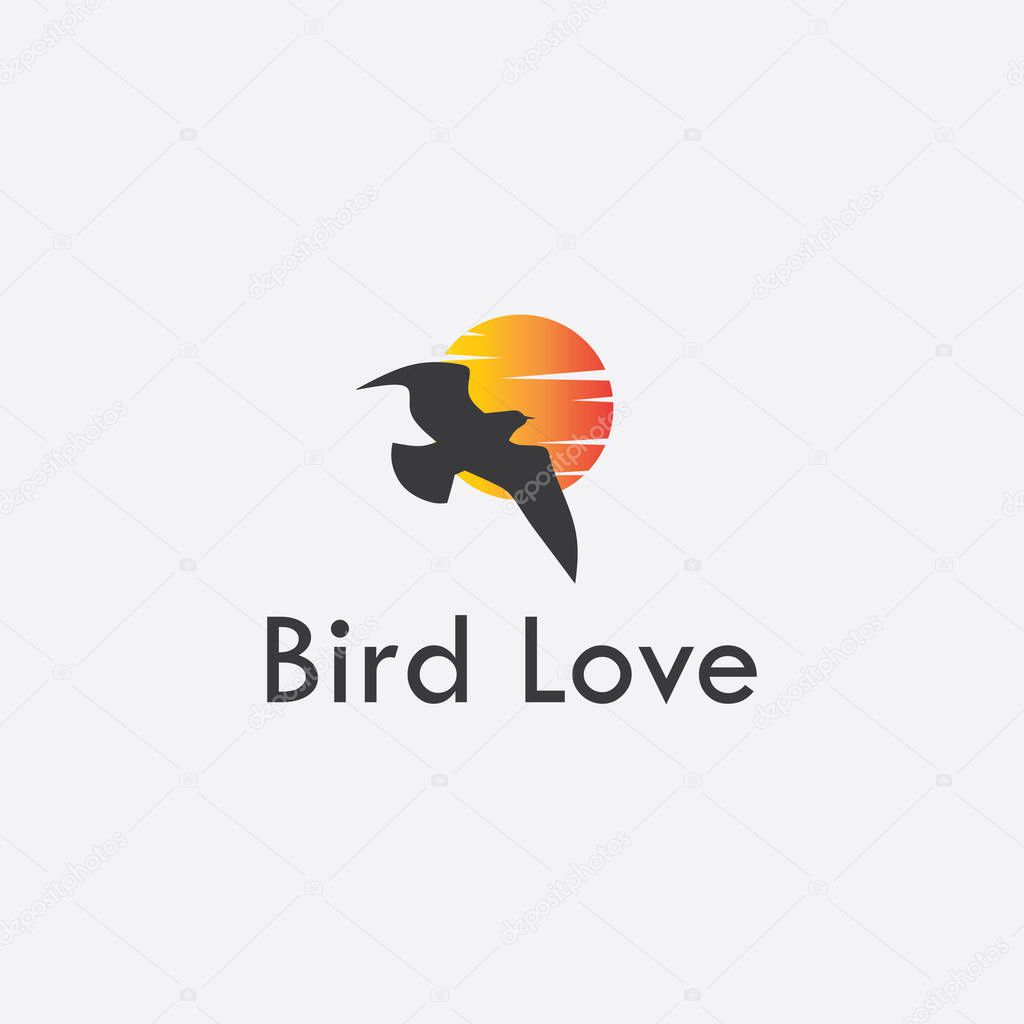 Logo design template, with a bird in flight icon, with a moon silhouette light