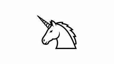 Boynuz ve yeleli tek boynuzlu at kafasının basit çizimi