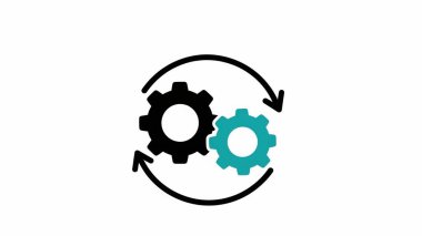 Dairesel oklarla birbirine kenetlenmiş siyah ve gri renkli iki dişli.