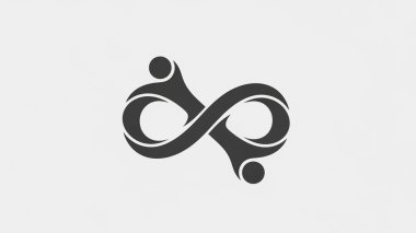 Birbirine dolanmış insanların sonsuzluk sembolünü oluşturan siyah beyaz çizimi