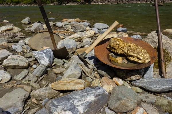 Minería de pepitas de oro del río — Foto de Stock