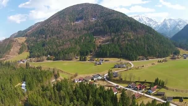 Vliegen over de Alpen, bos in de bergen in Oostenrijk, Hinterstoder — Stockvideo