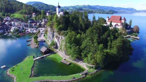 Traunsee zomer meer panorama (Oostenrijk). — Stockvideo