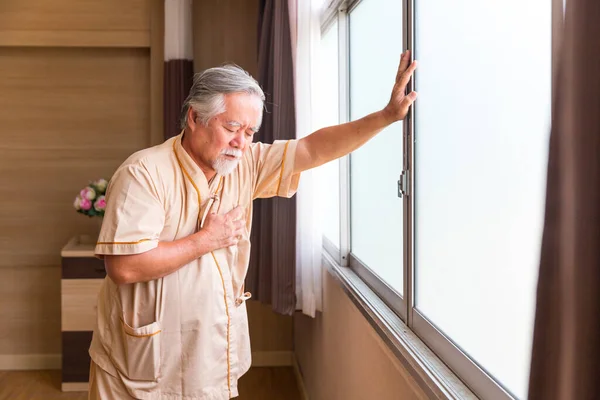 Mature Man Chest Pain Suffering Heart Attack Hospital Room Age — Stock Photo, Image