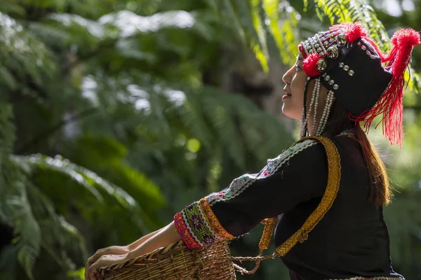 Одежда Племени Хмонг Хилл Красивая Молодая Азиатка Племени Аха Хилл — стоковое фото