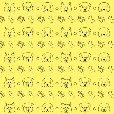 Köpek pürüzsüz. Köpek resimleri, Shiba Inu ve ayak izleri ve kemikler dahil diğer köpekler..