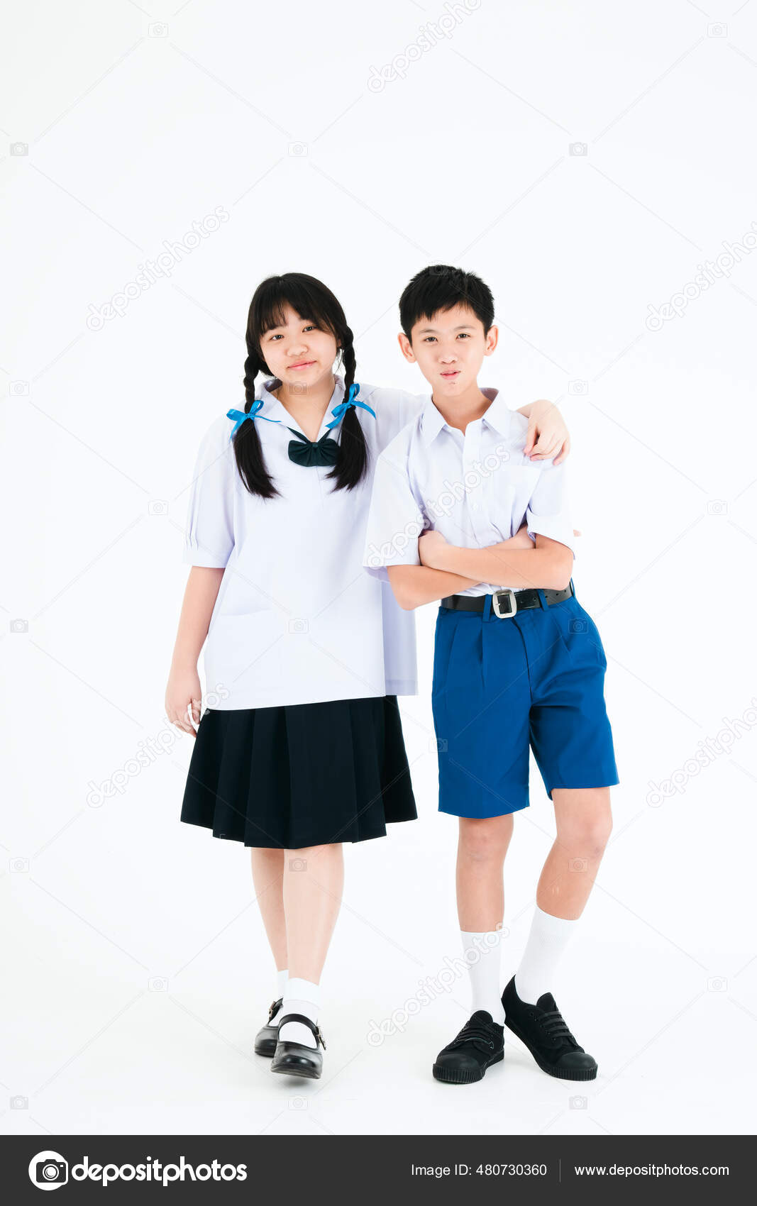 Back School Boy Girl Wearing High School Uniforms Thailand