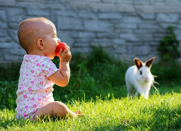 Ребенок и кролик Лицензионные Стоковые Изображения