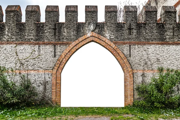 Poort van een oude middeleeuwse kasteel wit geïsoleerd. — Stockfoto