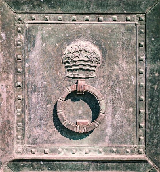 Detail of the circular door knocker of a iron gate. — Stock Photo, Image