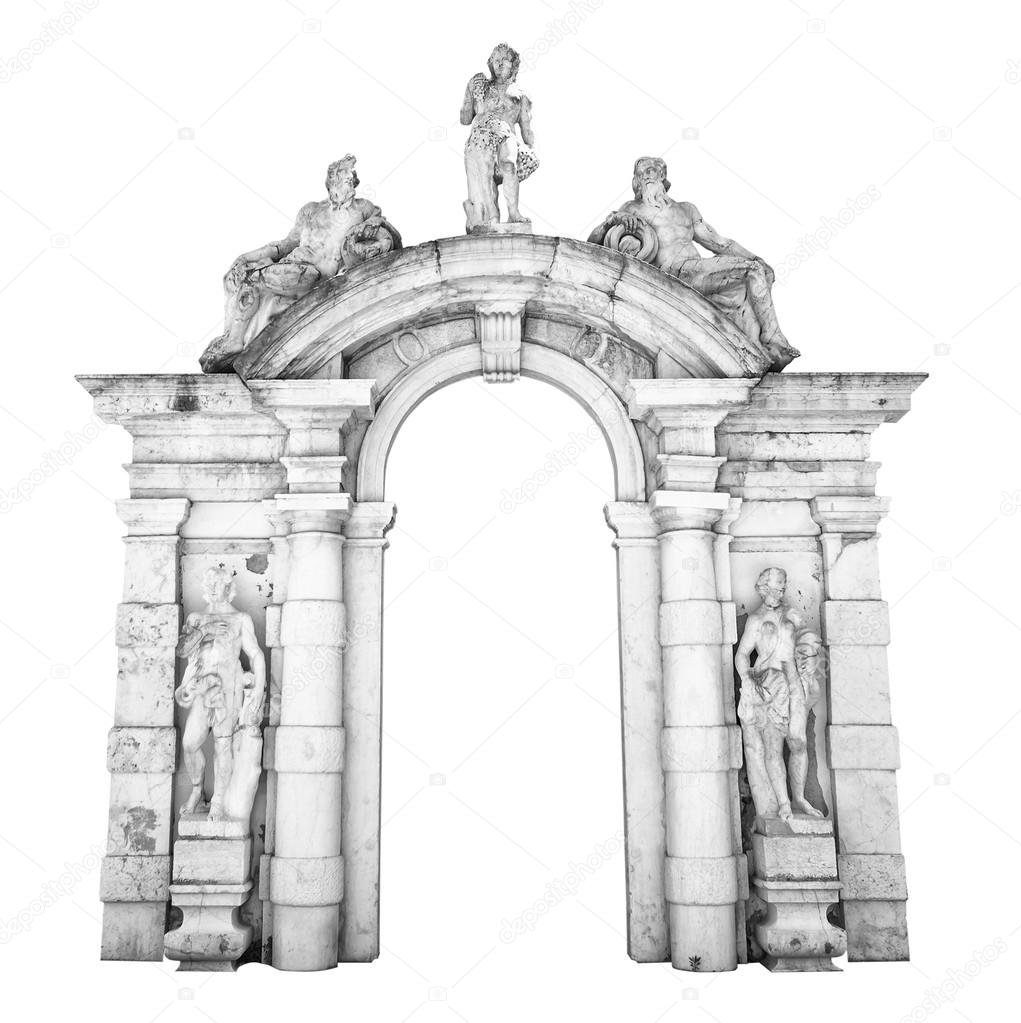 White stone entrance with statues suitable as a frame or border.