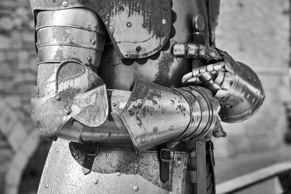 Detail of an old rusty medieval armor.