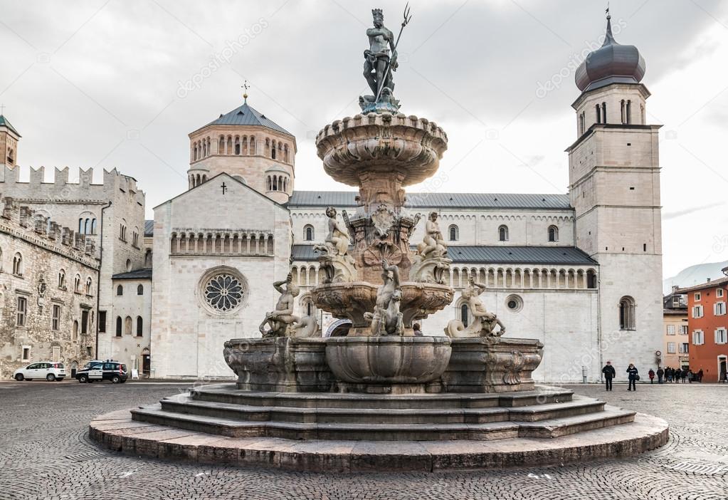 The Neptune fountain in Cathedral Square, Trento, Italy