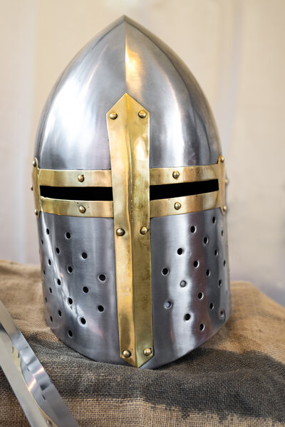 Helmet of a crusader armor equipped with slits.