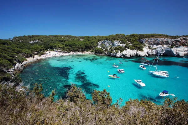 Main view of "Macarella" beach, one of the most beautiful spots in Menorca, Balearic Islands, Spain — Stock Photo, Image