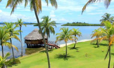 yandup Island lodge kabin, yandup Island lodge, kuna yerlileri toprakları, san blas, panama ana görünümü.