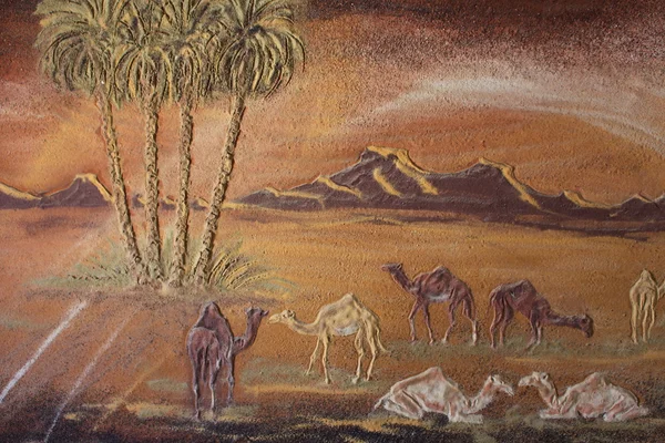 地元のエジプトのアーティストは、バドル アブドル Moghni アリ、ファラフラ ・ オアシス、エジプトが所有するバドル博物館で絵画の詳細 — ストック写真