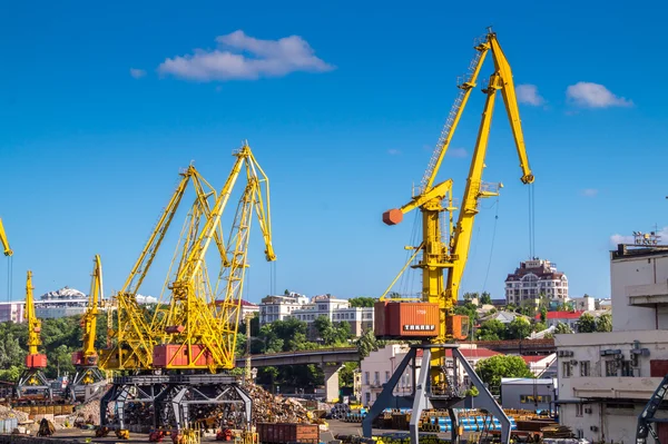Gantry port cranes on the skyline — Stock Photo, Image