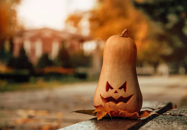 Ďábel Vyřezal Dýni Halloween Párty Tradiční Zahradní Dekorace — Stock fotografie