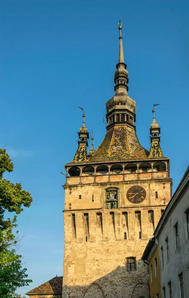 Middeleeuwse Toren Met Een Klok Een Bel Citadel Van Sighisoara — Stockfoto