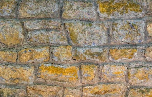 Jaune Ancien Mur Grès Fond Brique — Photo