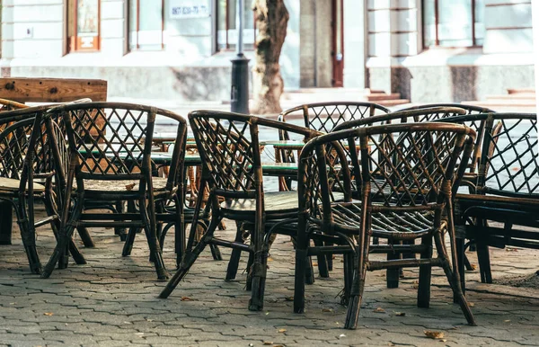 Kapalı Kaldırım Kafesi Antik Şehrin Terk Edilmiş Sabah Caddesi — Stok fotoğraf