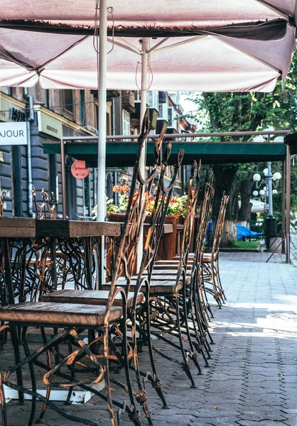 Café Calçada Fechado Rua Manhã Deserta Cidade Antiga — Fotografia de Stock