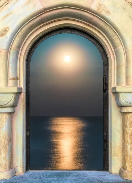 Hermosa Ventana Piedra Arqueada Medieval Gótica Magnífica Vista Majestuosa Desde — Foto de Stock