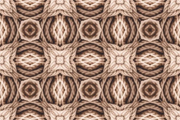 正方形的老式图案 纺织品褐色绳 — 图库照片