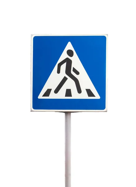 Синий Знак Пешеходного Перехода Перекрестке Дорог — стоковое фото