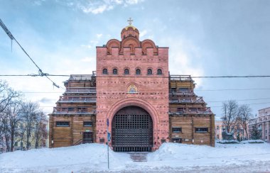 Ukrayna, Kiev 'deki antik kale Golden Gate. Antik Kievan Rusçası