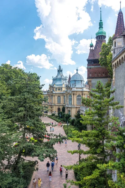 Budapeszt Węgry Sierpnia 2019 Romantyczny Średniowieczny Zamek Vajdahunyad Parku Publicznym — Zdjęcie stockowe