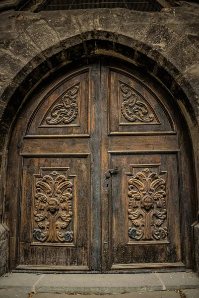 Старі Дерев Яні Двері Церкві Чорна Церква Брасов Румунія — стокове фото