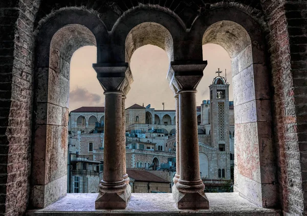 İsrail 'in antik Filistin şehrinde Beytüllahim' in akşam manzarası