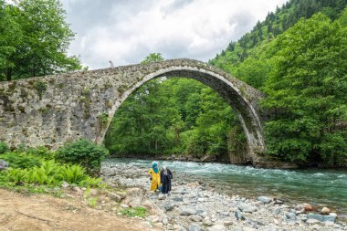 Antik Türk köprüsü ve dağ nehri