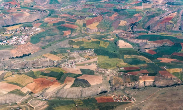 Picturesque countryside landscape in the Middle East. Aerial view of fields and villages